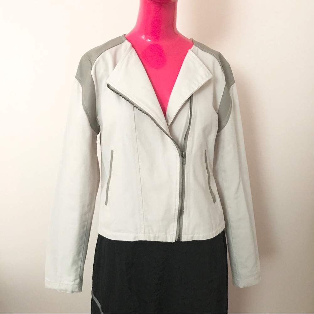 Jack White and Taupe Canvas Moto Jacket